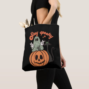 Tote Bag Restez Éffrayant Fantôme Chat Noir Halloween noir
