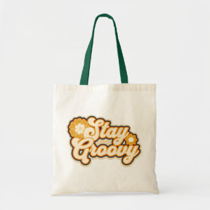 Tote Bag Restez Groovy Typographie Florale Rétro des Années