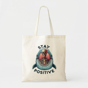 Tote Bag Restez positif - Squelette et baleine