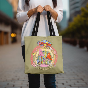 Tote Bag Restez sauvage Champignons colorés Retro Super