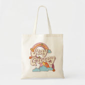Tote Bag Restez Super Retro Fleurs Arc-en-ciel Typographie (Devant)