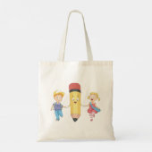 Tote Bag Retour à la caricature scolaire Joyeux crayon et e (Dos)