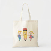 Tote Bag Retour à la caricature scolaire Joyeux crayon et e (Devant)