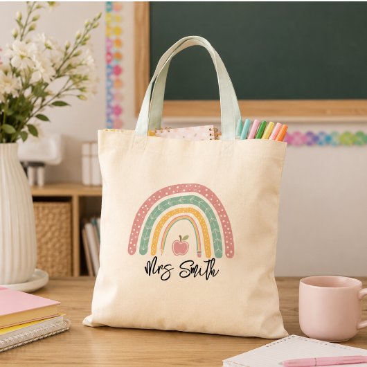Tote Bag Retour à l'école Arc-en-ciel Professeur Vie