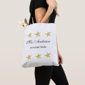 Tote Bag Retour à l'école nom de l'enseignant étoiles dorée (De près)