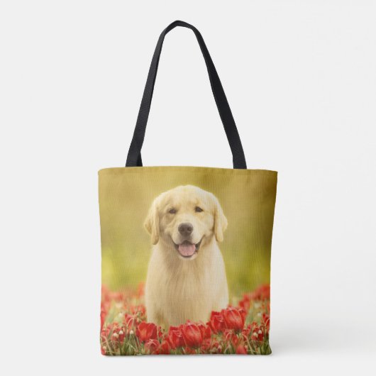 Tote Bag Retraité d'or dans les fleurs rouges (Dos)