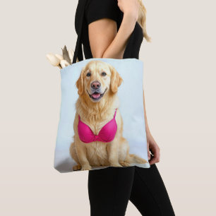 Tote Bag Retriever doré portant un soutien-gorge rose