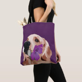 Tote Bag Retriever violet doré avec une fleur (De près)
