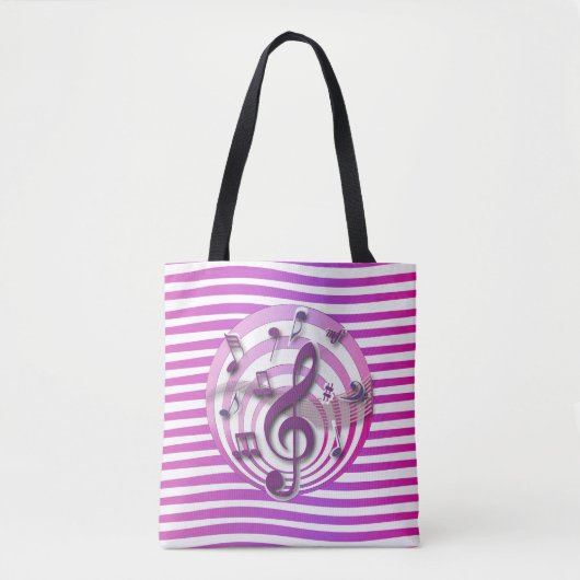Tote Bag Retro 3D Effect Pink Musical Notes (Devant)