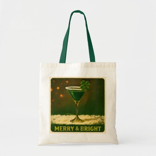 Tote Bag Retro 50s 4 Leaf Clover Irish Christmas Martini (Devant)