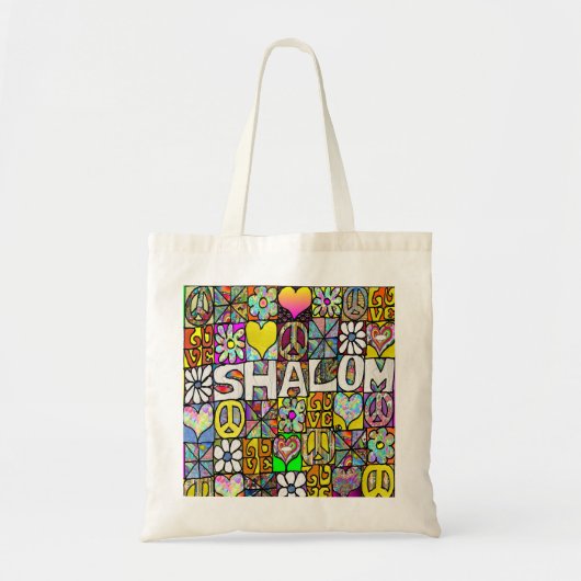 Tote Bag Retro 60s Psychedelic Shalom LOVE (Devant)