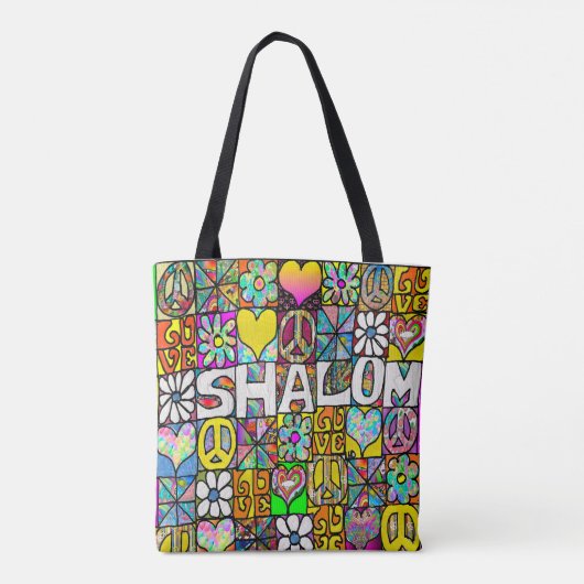 Tote Bag Retro 60s Psychedelic Shalom LOVE (Dos)