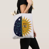 Tote Bag Retro 70s Celestial Sun Moon Split Face Art Print (De près)