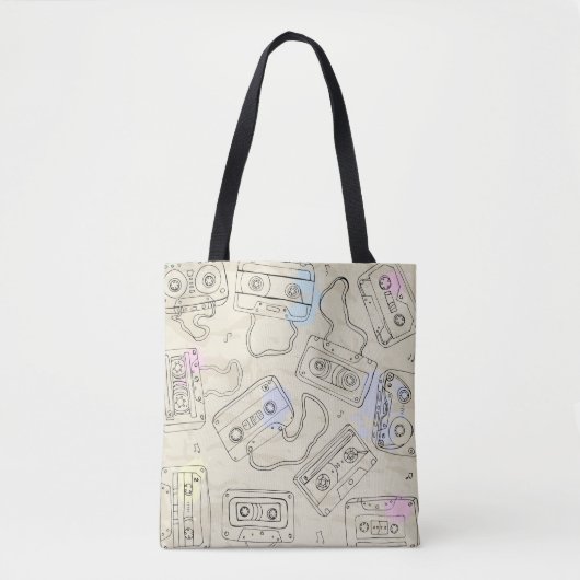 Tote Bag Retro 80s 90s Nostalgic Cassette Mix Tape Pattern (Devant)
