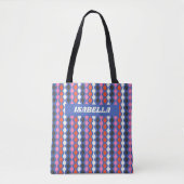 Tote Bag Retro Abstrait Stripes bleu rose Nom personnalisé (Devant)