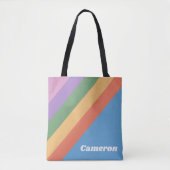 Tote Bag Retro Arc-en-ciel Diagonale rayures personnalisées (Devant)