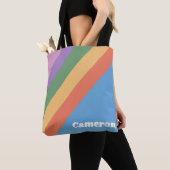 Tote Bag Retro Arc-en-ciel Diagonale rayures personnalisées (De près)