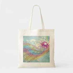 Tote Bag Retro Arc en ciel et notes musicales sur une textu