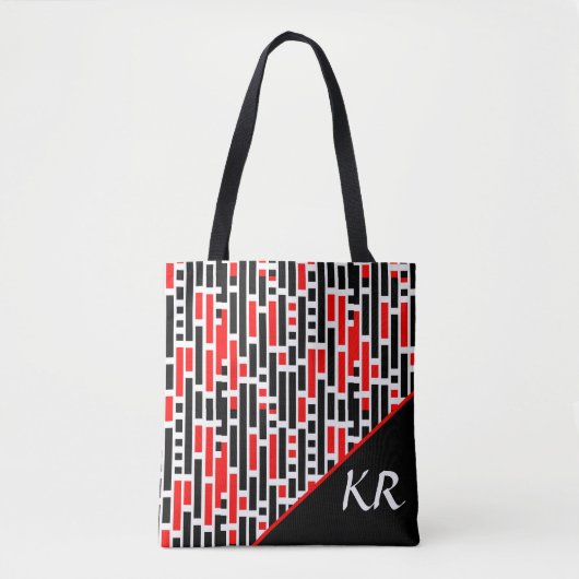 Tote Bag Retro Art Déco Rouge Noir Abstrait Motif Monogramm (Devant)