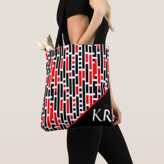 Tote Bag Retro Art Déco Rouge Noir Abstrait Motif Monogramm (De près)