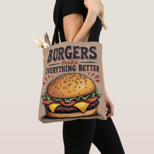 Tote Bag Retro Burger Lover Typographie Vintage Art aliment