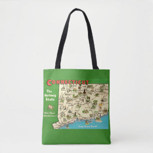Tote Bag Rétro, carte vintage du Connecticut