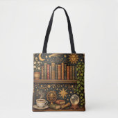 Tote Bag Retro celestial bookshelf book coffee lover (Devant)