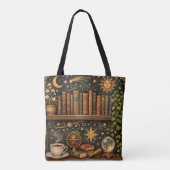 Tote Bag Retro celestial bookshelf book coffee lover (Dos)