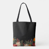 Tote Bag Retro Christmas floral pattern in black (Dos)