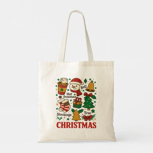 Tote Bag Retro Christmas Xmas Doodles (Dos)