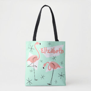 Tote Bag Rétro contrôle vert nommé vert de Flamants rose