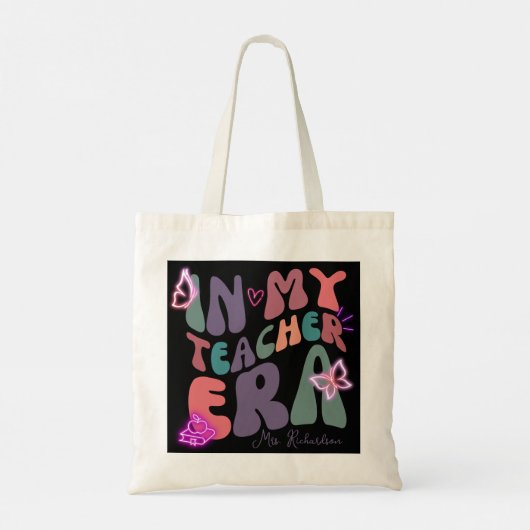 Tote Bag Retro Dans Mon Enseignant Era Eléments Neon (Dos)