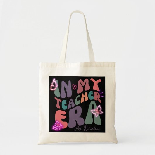 Tote Bag Retro Dans Mon Enseignant Era Eléments Neon (Devant)