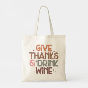 Tote Bag Retro Fall "Give Thanks and Drink Wine" Citation