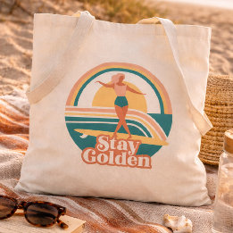 Tote Bag Rétro Fille Surfeuse Reste Dorée Côtière