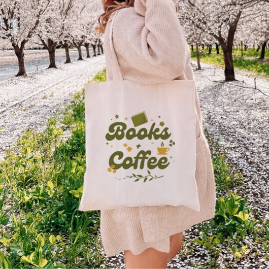 Tote Bag Retro Floral Books & Coffee Book Lover