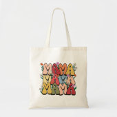 Tote Bag Retro Floral "Mama" Bubble Font (Devant)
