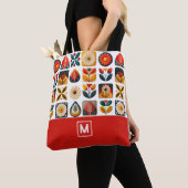Tote Bag Retro Folk Floral Motif Monogramme (De près)