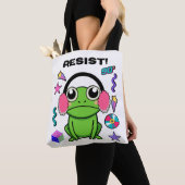 Tote Bag Retro Frog with A 90s Attitude. Resist! Quote (De près)