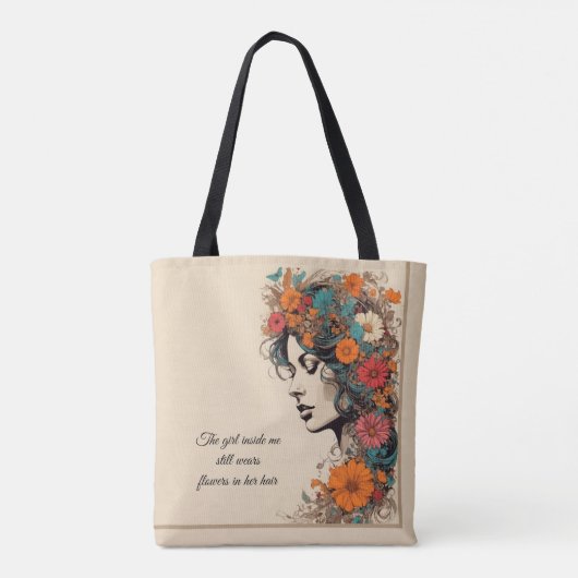 Tote Bag Retro Girl avec des fleurs dans ses cheveux (Dos)