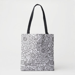 Tote Bag Rétro griffonnage floral 2