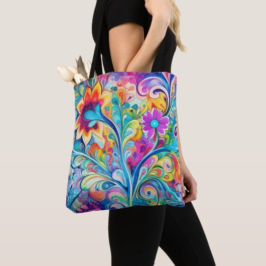 Tote Bag Rétro Hippsychedelique 70s 60s Hip (De près)
