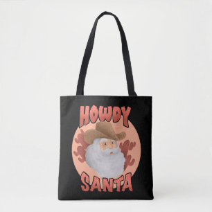 Tote Bag Retro Howdy Père Noël Rustic Cowboy Noël