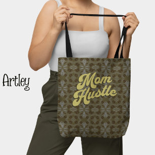 Tote Bag Retro jaune vert motif floral maman Hustle