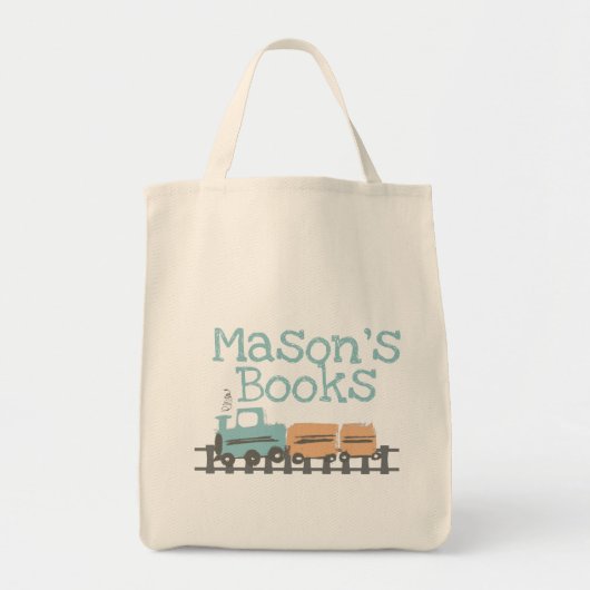 Tote Bag Retro Kids Train Name Library Books (Devant)