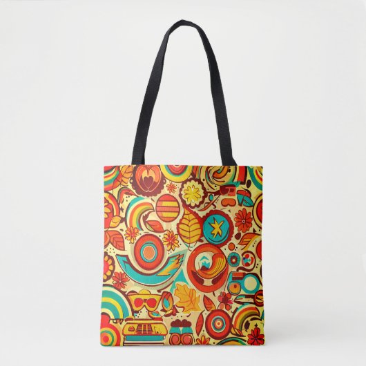 Tote Bag Retro les années 70 Super Automne Éléments Motif (Devant)