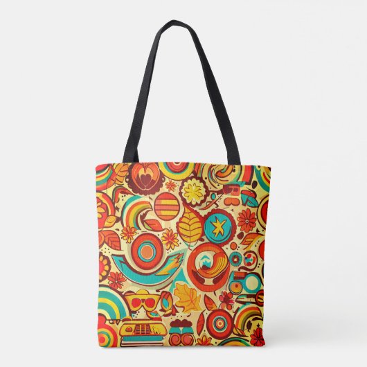 Tote Bag Retro les années 70 Super Automne Éléments Motif (Dos)