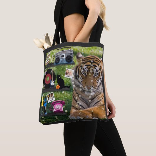 Tote Bag Retro Lover Tiger Photos personnalisées Dates Cita (De près)