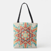 Tote Bag Rétro Mandala bleu rouge et jaune (Dos)