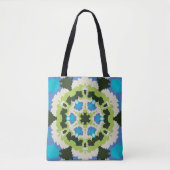 Tote Bag Retro Mandala bleu vert blanc et noir (Devant)